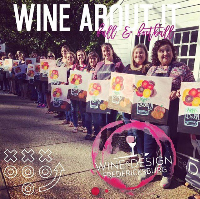 WineAndDesignHQ's tweet photo. Scenes from our Fredericksburg studio: love seeing you ladies #WineAboutIt with us! #fallandfootball #footballseason #rosezone 🏈🍷 https://t.co/oob04sWTHu