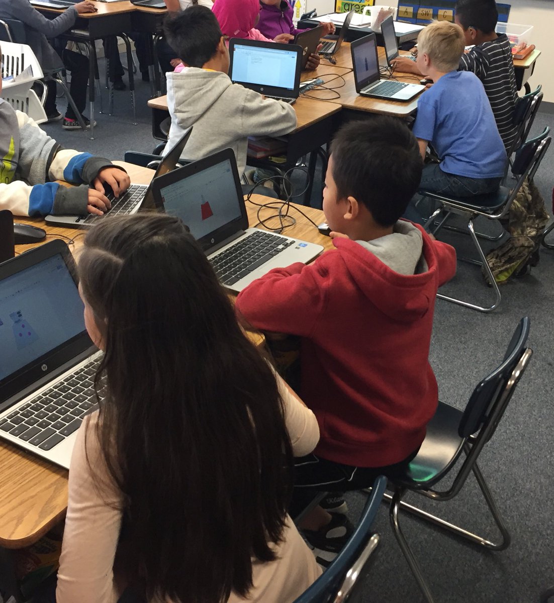 amoore114's tweet image. Third graders @LincolnBobcats using Google Drawings to design a Halloween monster glyph! #EdTechGSD