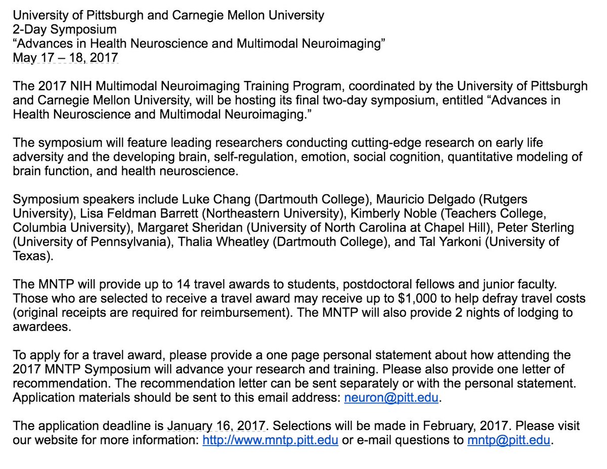 Symposium at Pitt &amp; CMU on “Advances in Health Neuroscience &amp; Multimodal Neuroimaging” May 2017, Info here: mntp.pitt.edu/?symposium Plz #RT!