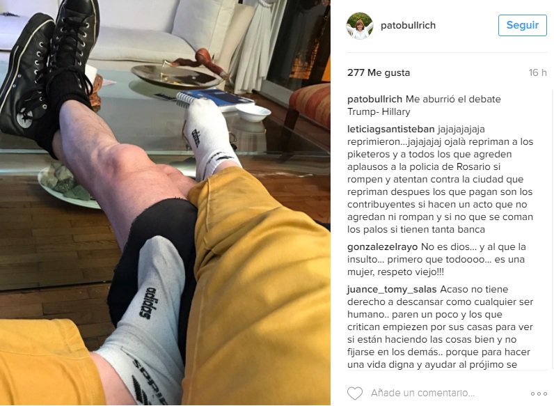 eldestapeweb's tweet photo. El insólito mensaje de @PatoBullrich a través de Instagram en medio de la represión en Rosario: "Me aburrió el debate Trump-Hillary" https://t.co/dC9kuEhGeT