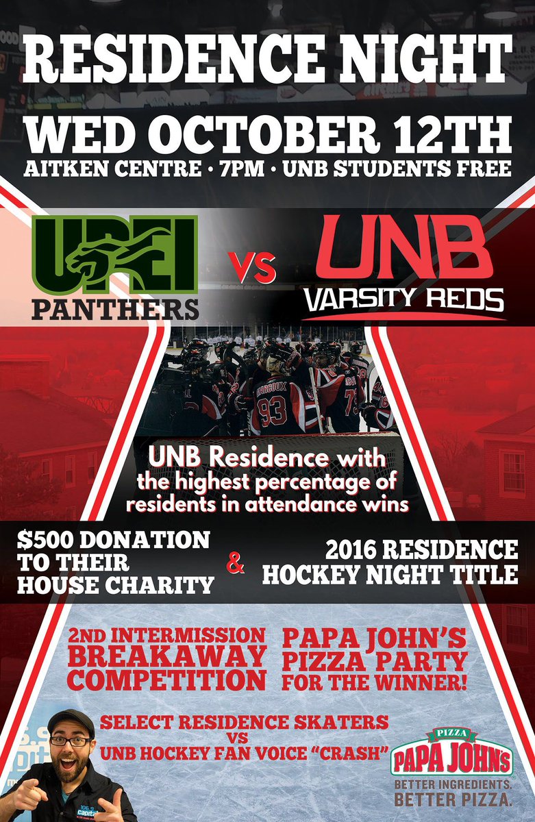 UNBMHockey's tweet photo. Battle of the Rez this Wednesday. Let's go @HarrisonUNB @AitkenHouse @LadyDunnHall @TibbitsHall @JoyKiddHouse https://t.co/QeTW75U1kU