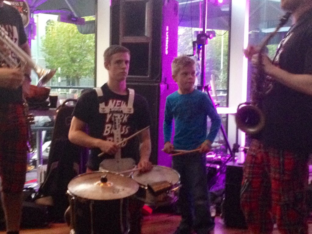 the_upcycler's tweet photo. Another great start @RiverleeHotel at 5pm @NYBrassBand @Tom_Hawthorn for 2016 @corkjazzfest & little drummer boy #ConorMac #JazzFest2016 https://t.co/SGRVJUL1oW