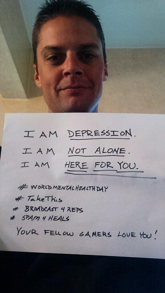 You're never alone.
#WorldMentalHealthDay
<a href="/TakeThisOrg/">Take This</a> <a href="/VideoGameVoters/">VGVN</a> <a href="/Spam4Heals/">Spam4Heals</a> <a href="/Broadcast4Reps/">Broadcast4Reps</a> 
#takethis #s4h