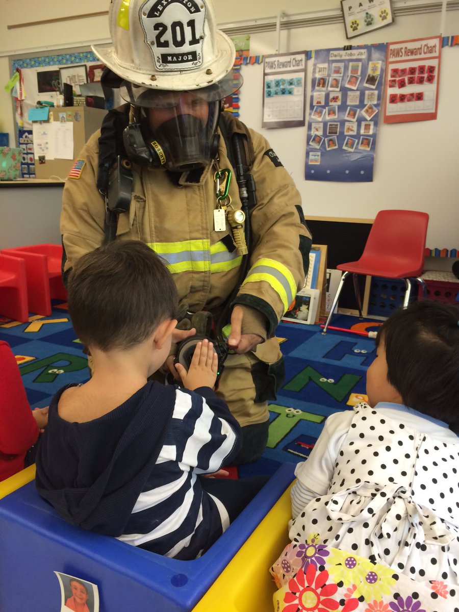 LBPreK's tweet image. Both classes learned about fire safety today from Mrs. Whitehead's sister Major Maria Roberts of the Lexington Fire Dept.
