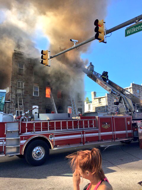 BCFDL734's tweet photo. Happening Now 2nd Alarm Dwelling Fire 400 S Fulton Ave fire in multiple dwellings #IAFF #Baltimore https://t.co/zRd4ydhBPl