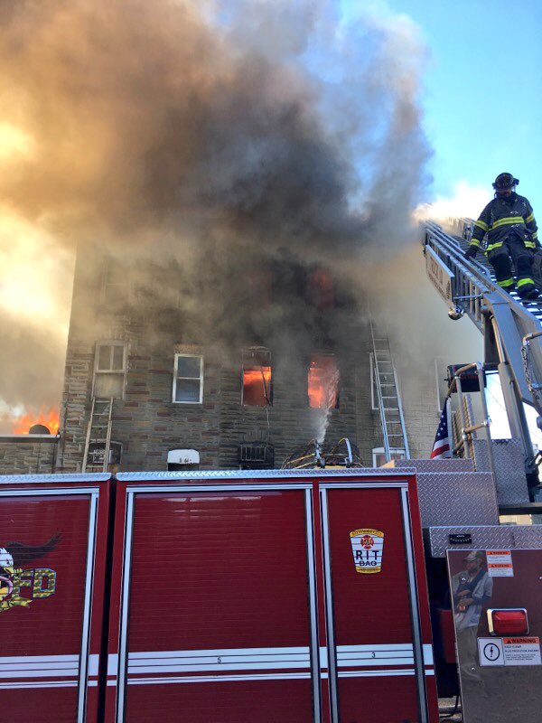 BCFDL734's tweet photo. Happening Now 2nd Alarm Dwelling Fire 400 S Fulton Ave fire in multiple dwellings #IAFF #Baltimore https://t.co/zRd4ydhBPl