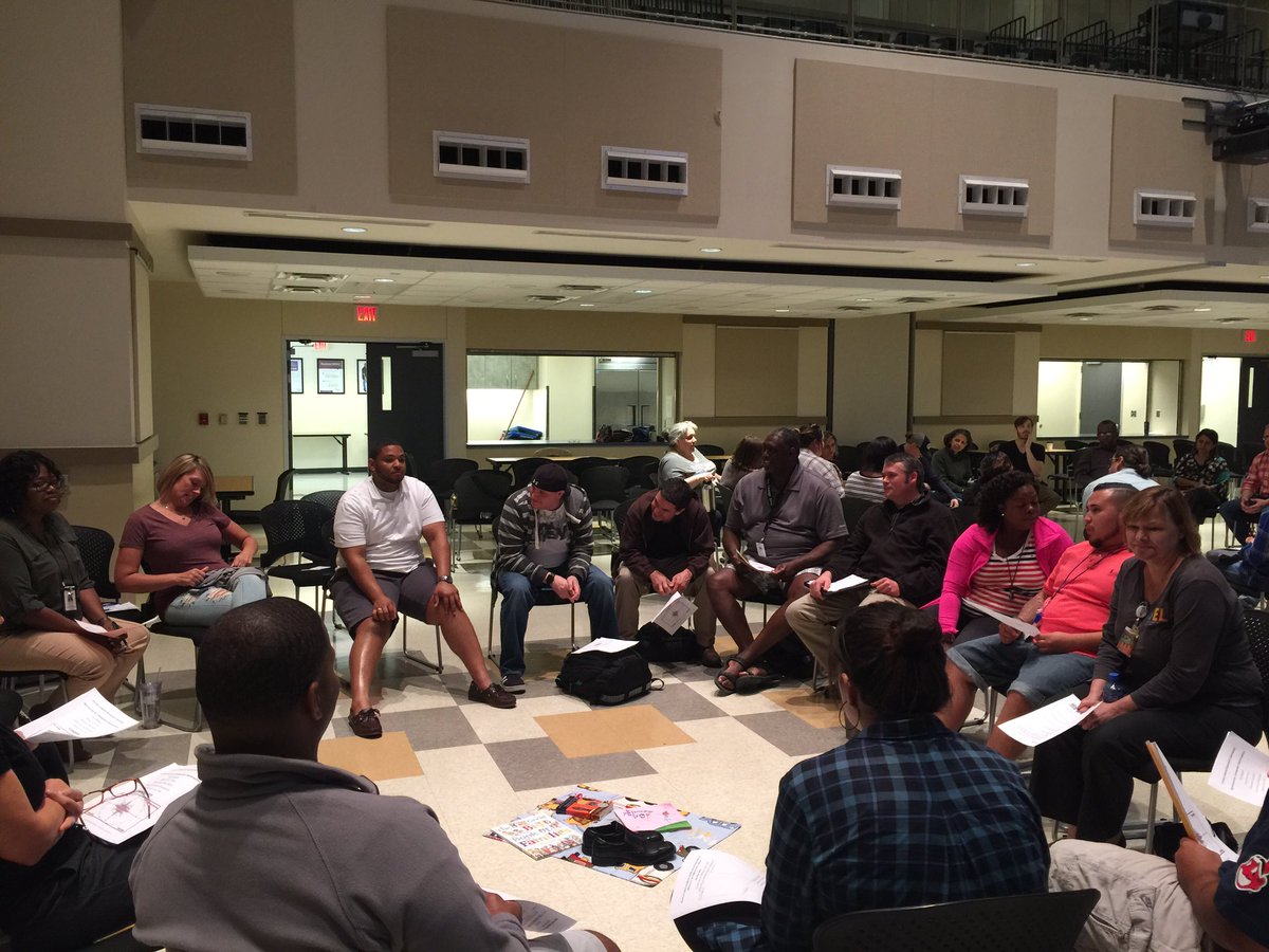 2WardEquity's tweet photo. Working in the #restorativecircle process 2 debrief the Poverty Simulation. #AISDEquity #RestorativePractices @aisdlearns #culture&amp;climate https://t.co/nfthZETOIN
