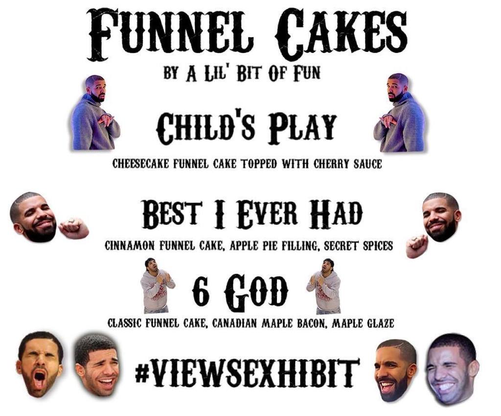 ALilBitOfFun's tweet photo. Who's ready for Drake Inspired Funnel Cakes for tonight's Views Exhibit? .
.
.
.
#alilbito… https://t.co/1ICyckc1L0 https://t.co/X8KgfB9w12