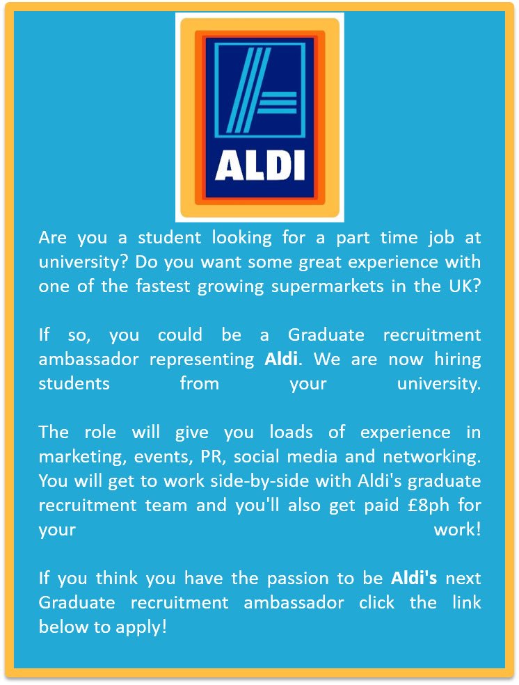 MarthaOCP's tweet photo. Students @EdinburghNapier become an Aldi ambassador APPLY HERE https://t.co/9QXpO0GUhV https://t.co/BHRrSluqWJ