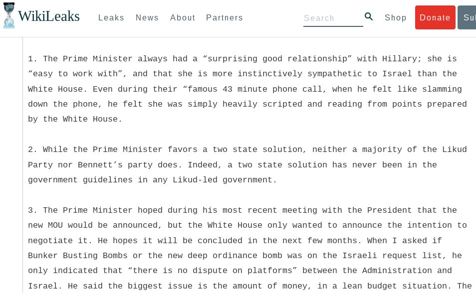 WikiLeaks on Twitter: "Israel PM Netanyahu coms to Hillary Clinton according to private email