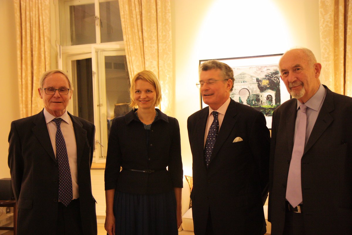 HMATimColley's tweet photo. Celebration of 25th anniversary of reopening of British Embassy. Great to have three former Ambassadors to visit. @UKinLatvia @Latvian_MFA https://t.co/fVepFqmOkH