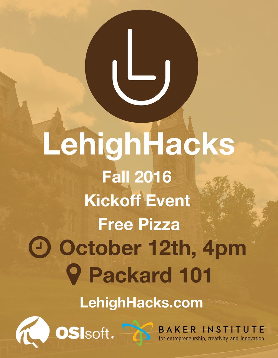 LehighHacks's tweet photo. Come out to Packard 101 on Wednesday to kick off LehighHacks Fall 2016 with @OSIsoft! First 20 attendees will receive LehighHacks t-shirts! https://t.co/f5oCDdffHV