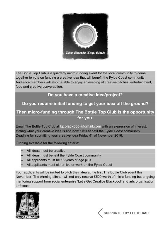 creativebpool's tweet image. @BpoolLibraries Micro-funding opportunity for Fylde coast based creative ideas #art #craft #funding #blackpool #wyre