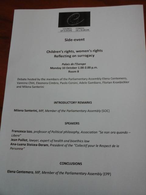 NoMaterTraffic's tweet photo. 10 oct -  Council of Europe @coe  " Children's rights, women's rights Reflecting on surrogacy " 
#surrogacy https://t.co/2dEFDTwIDU