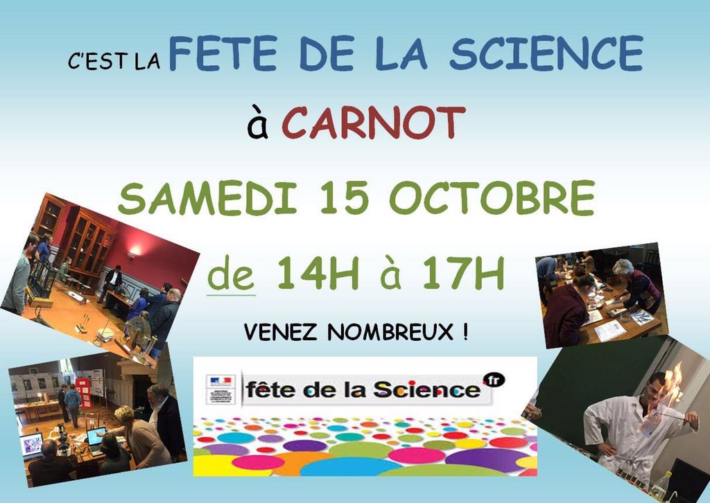 LyceeCarnot's tweet photo. #FeteDeLaScience à Carnot, samedi 15 octobre de 14h à 17h.
Venez nombreux! https://t.co/PozilV0Bx3