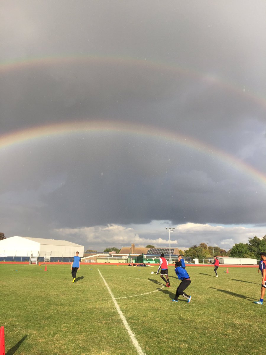 WHS_PEDept's tweet photo. Surreal training today. First a double rainbow overhead and then Mr Stone screams one into the top corner #firstsallround #woodcotefootball https://t.co/7hId9cw3Ok