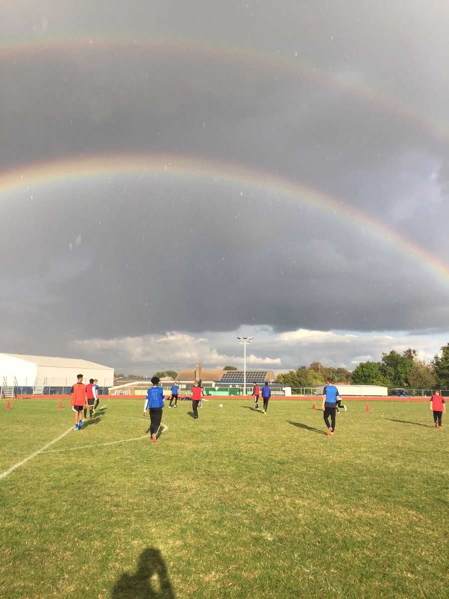 WHS_PEDept's tweet photo. Surreal training today. First a double rainbow overhead and then Mr Stone screams one into the top corner #firstsallround #woodcotefootball https://t.co/7hId9cw3Ok