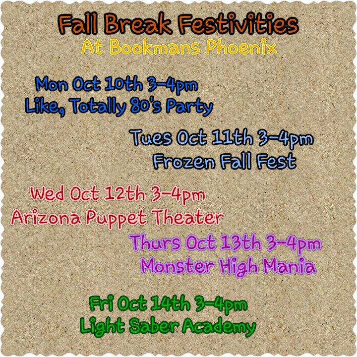 AmyzingCrafts's tweet photo. Look what's happening this week @bookmansphoenix starting today from 3-4pm 
#Amyzingcrafts #FreeFamilyFun #Fall #Crafts #FamilyEvents https://t.co/DgXTxftiFB