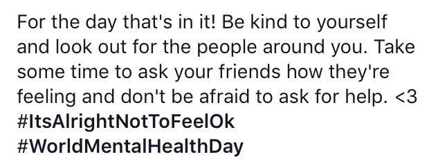 HeathersTunes's tweet photo. #ItsAlrightNotToFeelOk #WorldMentalHealthDay https://t.co/aklISOYejQ