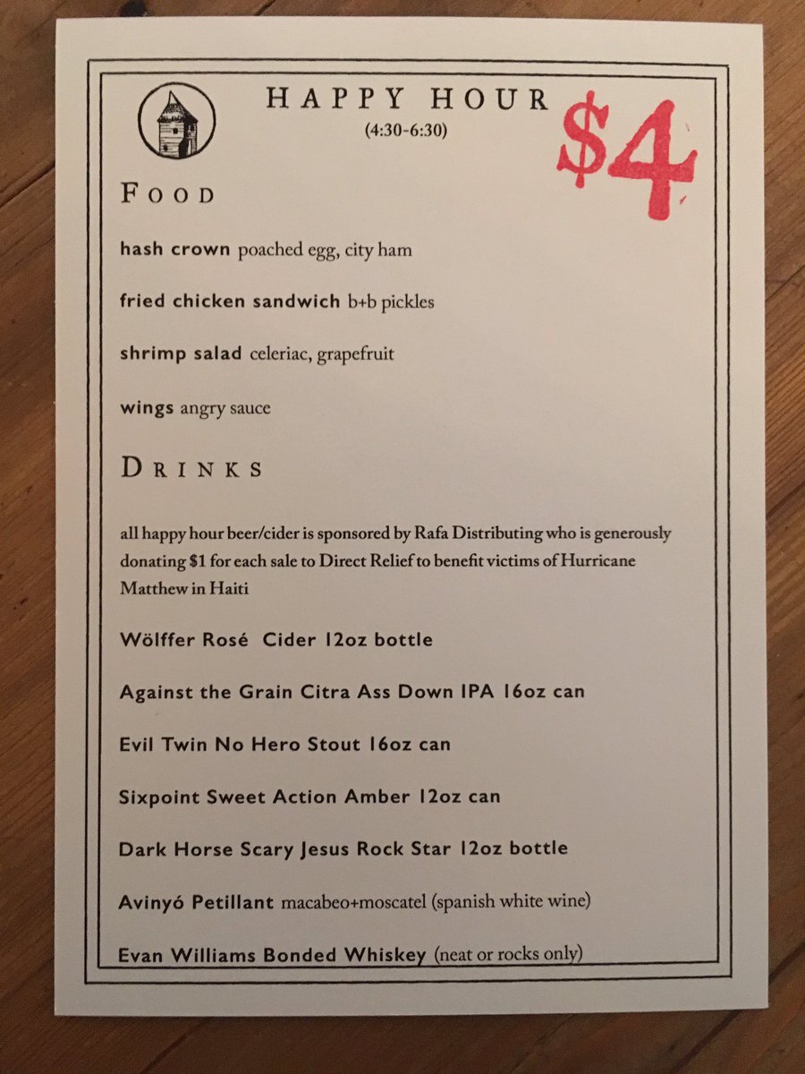EdmundsOast's tweet photo. New happy hour beers/cider from @rafa_dist w/ portion of proceeds going to victims of Hurricane Matthew in Haiti https://t.co/ymzimFEa5i
