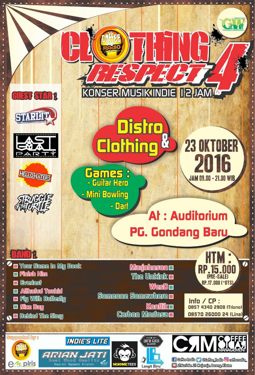 Clothing Respect 4 | <a href="/starlitpoppunk/">STARLIT</a> @LGP_ID <a href="/HelloHatersID/">#SaveHaters</a> etc | 23 Okt | PG Gondang Baru, Klaten | <a href="/Coffee_Radio/">CoffeeRadio</a>