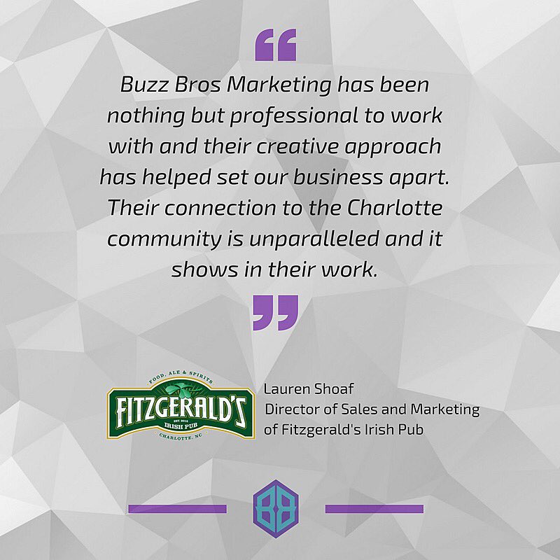 Buzz_Bros's tweet photo. Thank you @Fitzgeralds_CLT for being such an amazing client!

Let us help you #BuildYourBuzz https://t.co/qHawrpPt2k