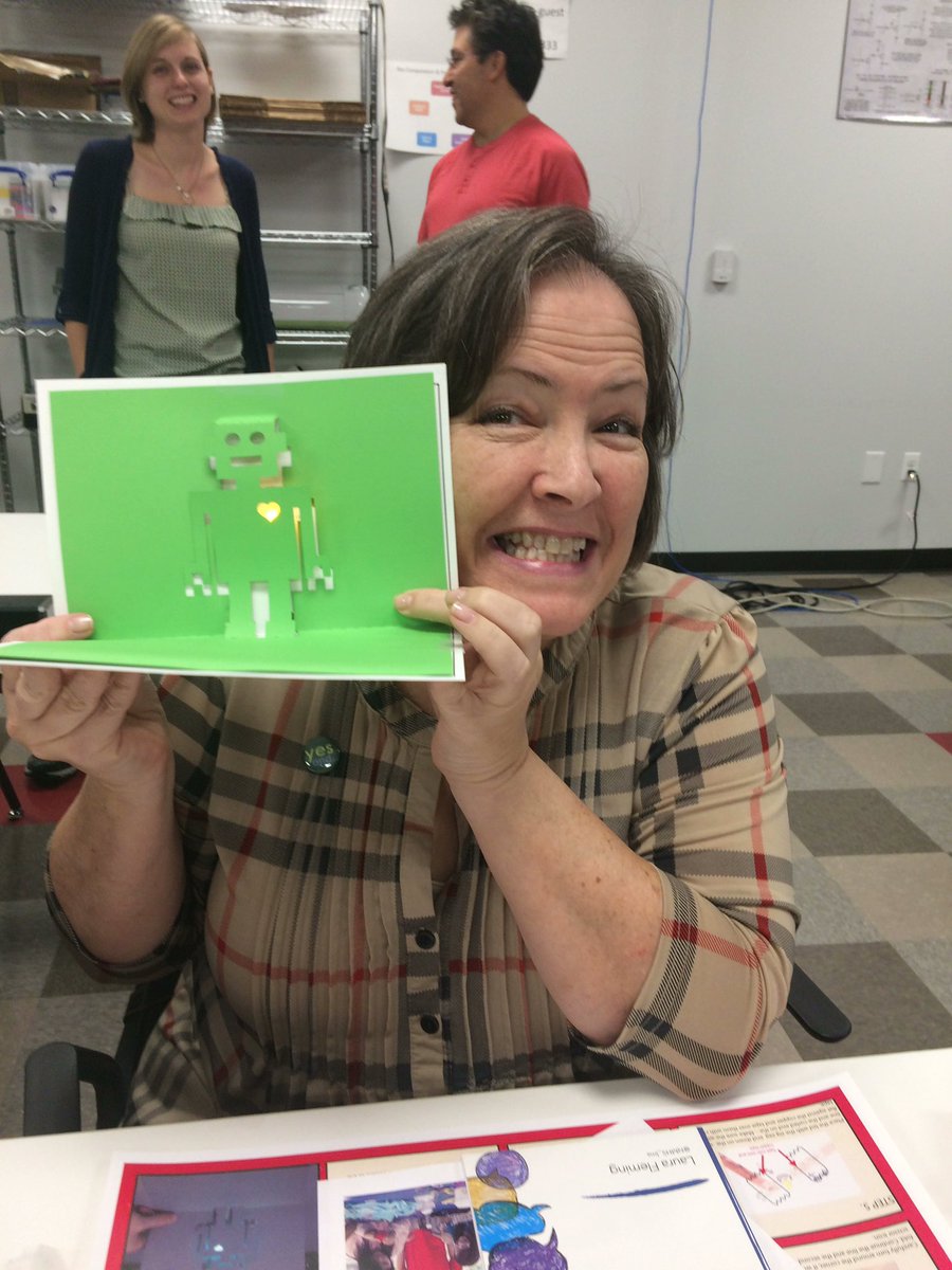 librarianrae's tweet photo. Learning about paper circuits at #SparkFun with Teacher Librarians! #bvsd #SuccessEffect #librarian https://t.co/Kv44wOnUS4