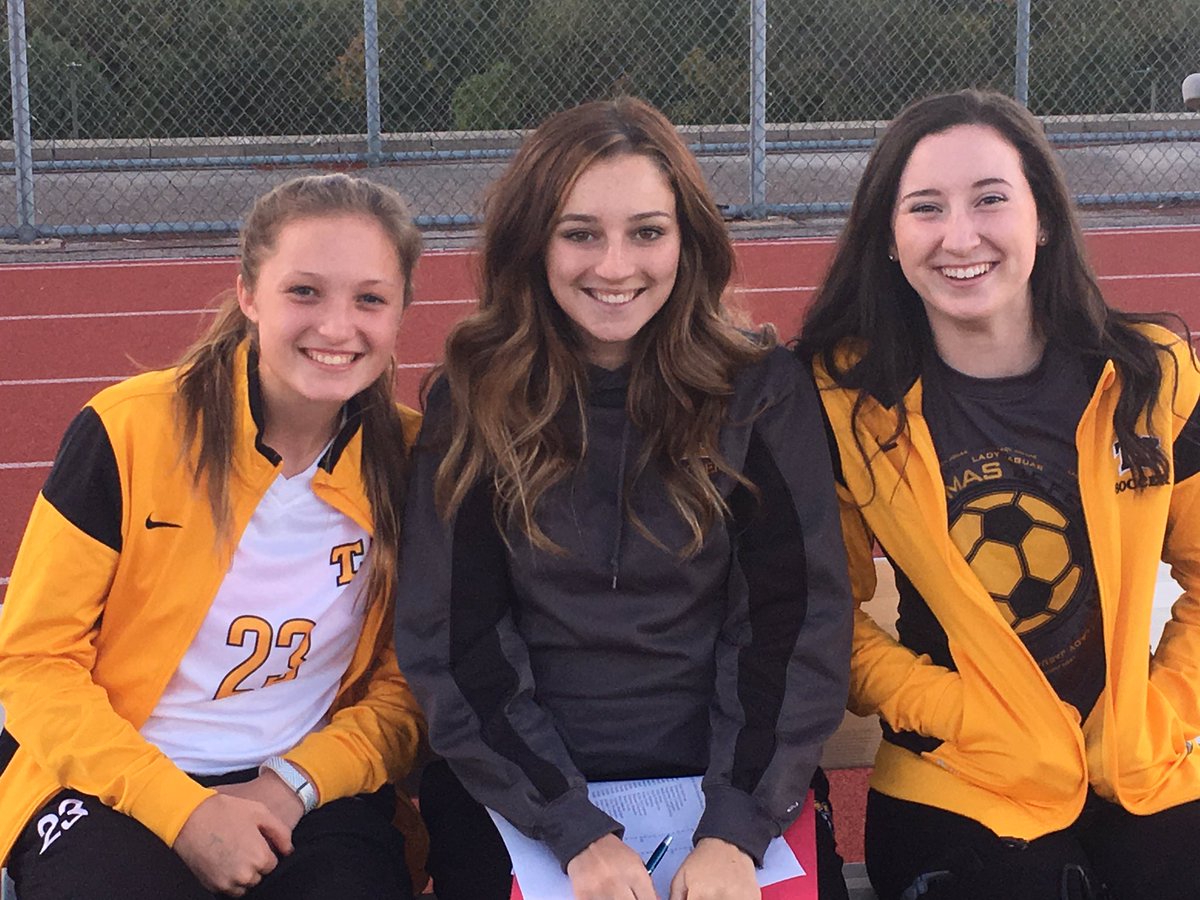 TJSoccerBooster's tweet photo. Senior @_tarasull_ freshman @mrose315 and junior @k_mccormick5 providing leadership and support. #ready2root https://t.co/BKqXmKNcFI