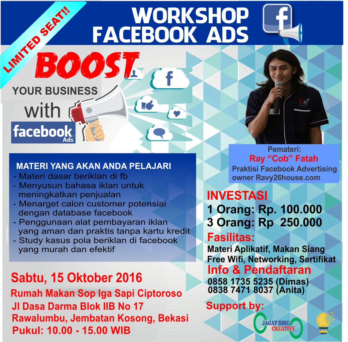 JB_Creative01's tweet photo. workshop fb ads bersama sang pakar sekaligus praktisi fb ads yang sudah berpengalaman @Ravy26House kupas tuntas semua masalah fb ads disini. https://t.co/zRD0tKtvyp