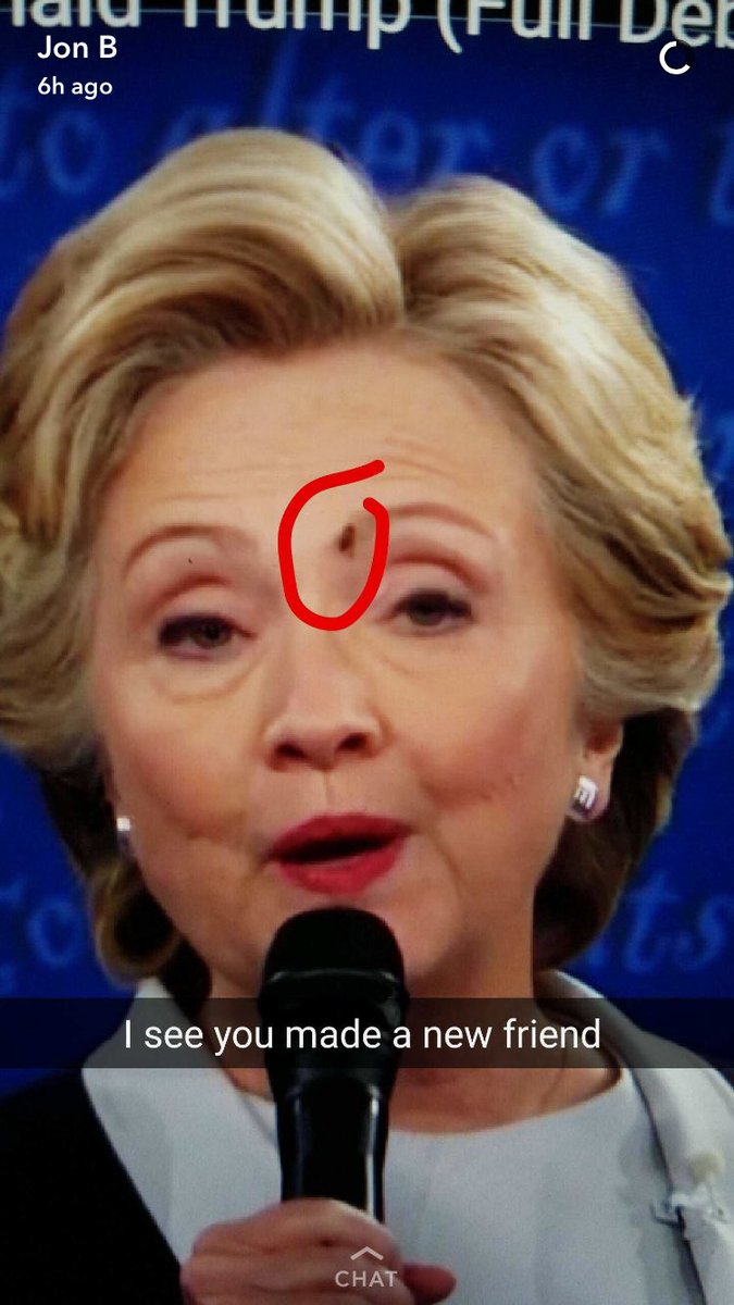 Sam_Ide121's tweet photo. YOU GUYS. A FLY FLEW ON HER HEAD DURING THE DEBATE. HOW DID WE ALL MISS THIS?? #UTSP16 https://t.co/hHtMgxVIeq