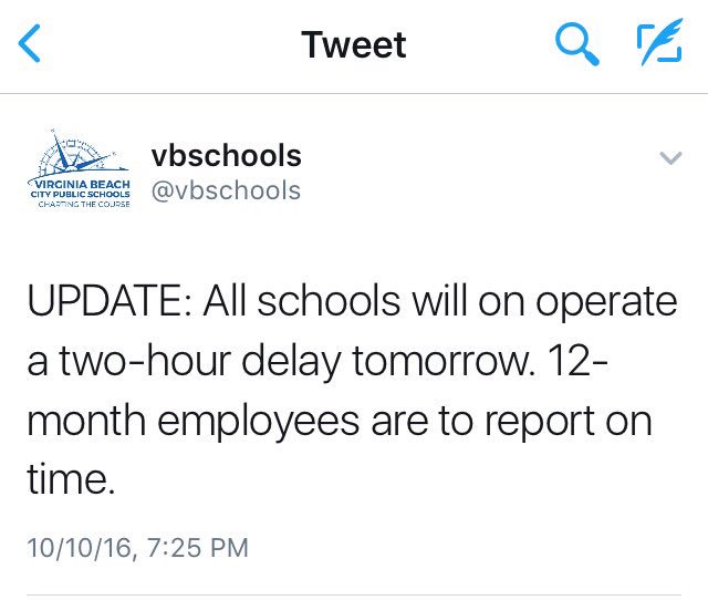 vbcpscancelled's tweet photo. There may be a two hour delay but my tears will flow on schedule https://t.co/1QtrbZrrCi