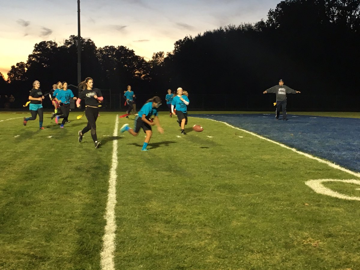 Juniors lead 27-9 at the half of Powder Puff 2016. Getting ready for an exciting 3rd quarter.