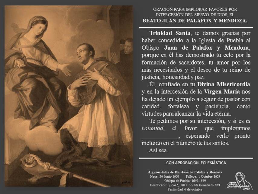 Resultado de imagen para oraciÃ³n para pedir intercesiÃ³n del  beato juan de palafox