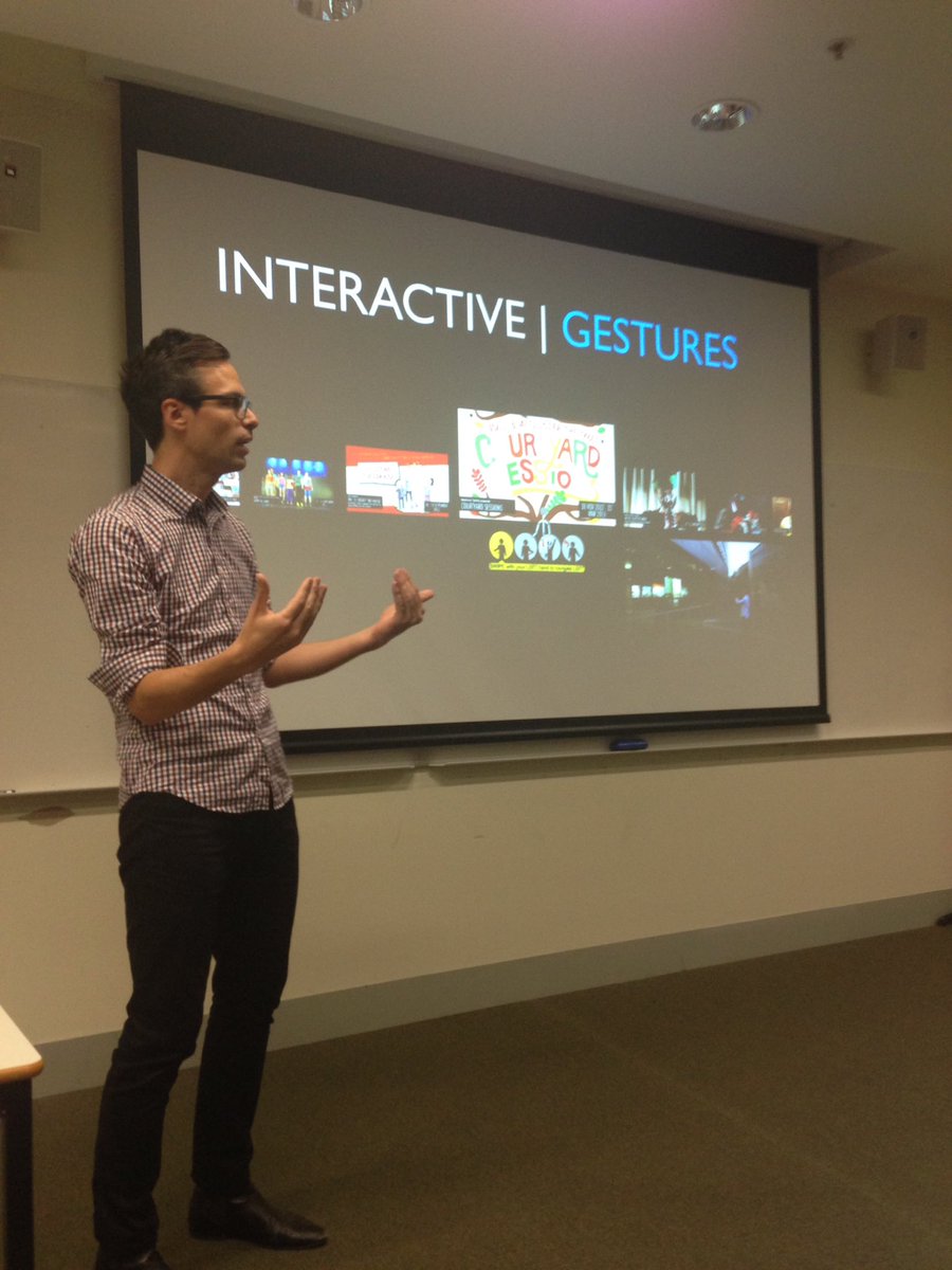 nicolelgh's tweet photo. At @UNSWCoDe we have the best guest lectures! Here's @martintom gesturing about #gesturerecognition #interactiondes https://t.co/miAkZNwfGs