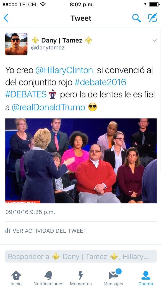 danytamez's tweet photo. Ya decΓa yo ayer que este seΓ±or @kenbone18 tenΓa algo especial aparte del "suetercito mamador" #KennethBone16 #DebateCNN πππ https://t.co/hQJZEcjJs4