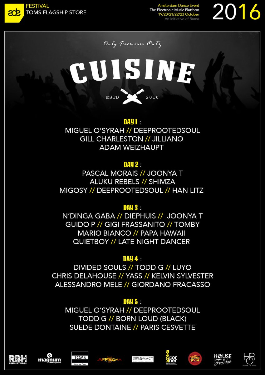 HOUSEOf_Frankie's tweet photo. Cuisine #ADE16 Special & Friends invites @DoubleCheeseRec & #HouseofFrankie Sat. 22 October 1pm-4pm at @TOMS Flagship #Amsterdam #HOFADE16 https://t.co/iKvGsDzy1T