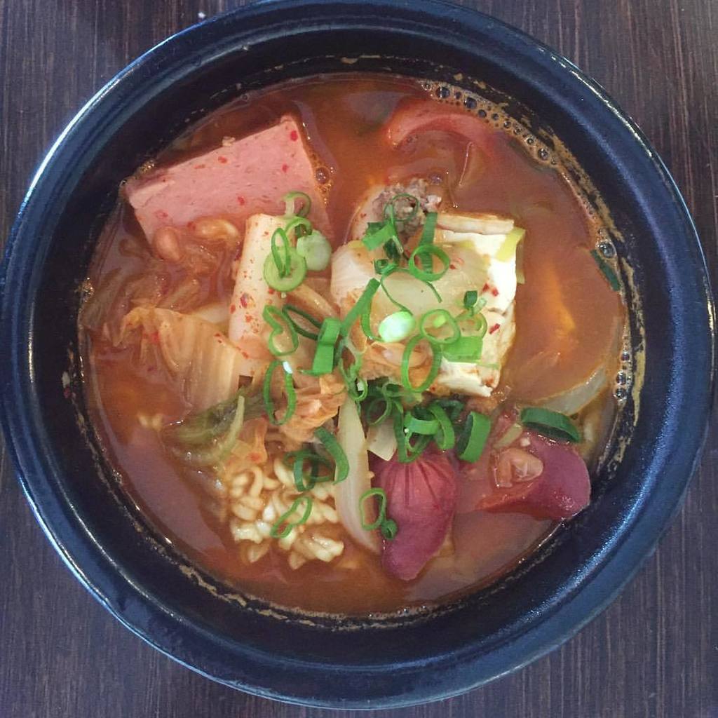 SFchanko's tweet photo. #budaejigae or army soup created by the necessity of food rationing which include cans of spam and beans #koreanfoo… https://t.co/aPQ0T7dSyz