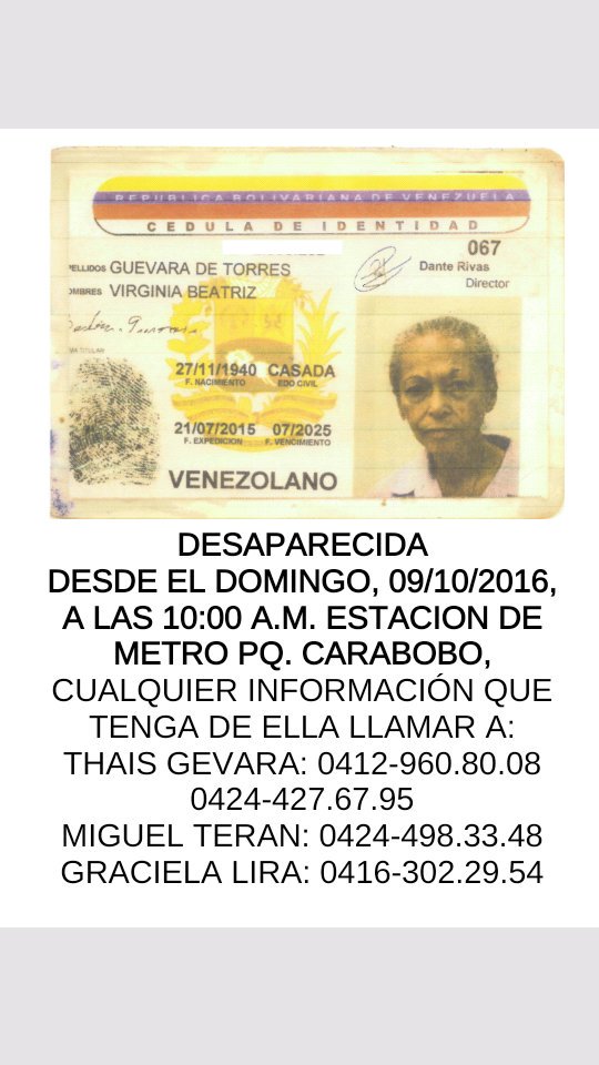 AYUDA. Mi tía abuela Beatriz desapareció ayer en La Candelaria. Les ruego si alguien está en la zona y la ha visto nos avise. Acá los datos.