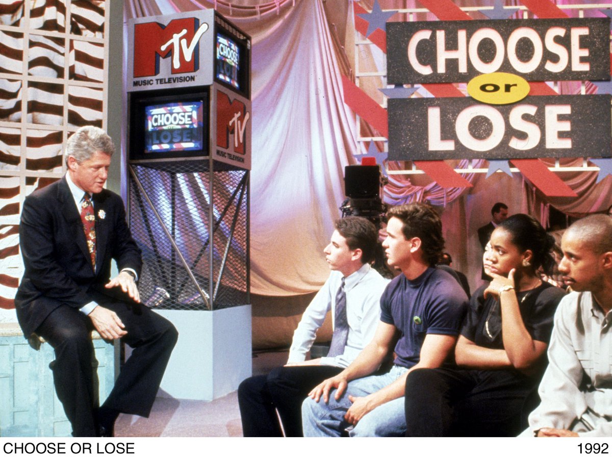 Bill Clinton on the set of MTV during the 1992 Presidential campaign.