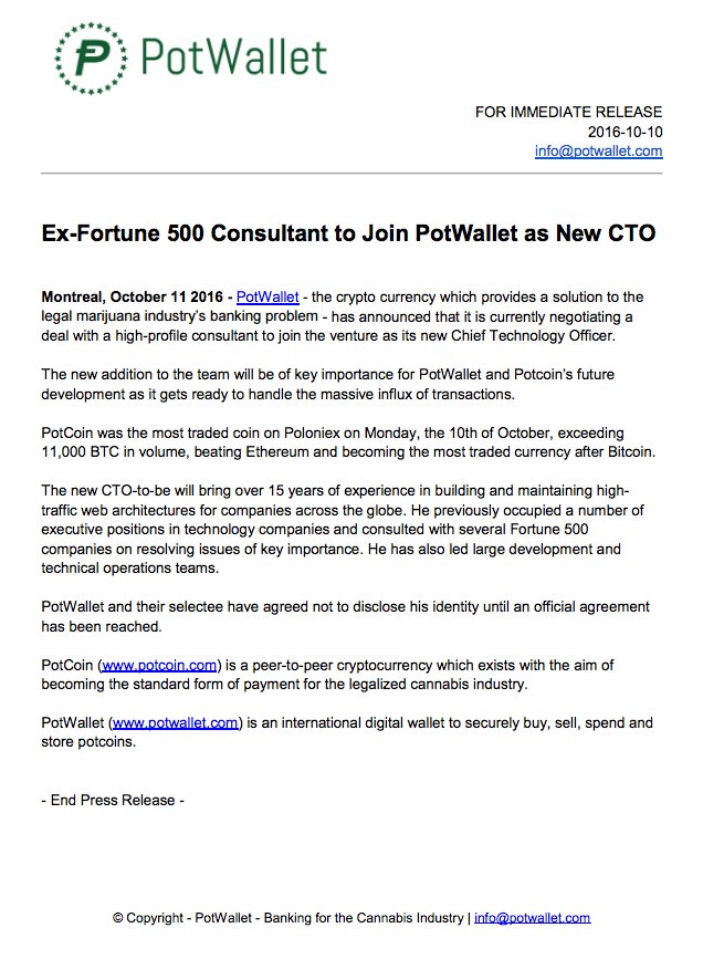 PotCoin's tweet image. Ex-Fortune 500 Consultant to Join PotWallet as New CTO

potcoinjoint.com/forum/potcoin/…