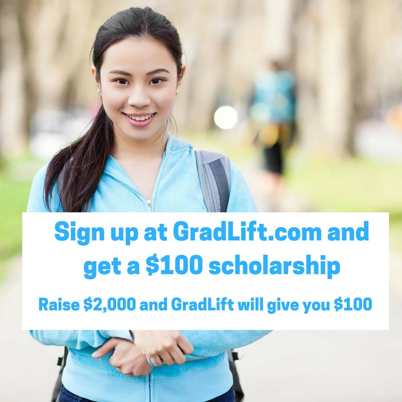 GradLift's tweet image. Sign up at GradLift.com, get $100 #scholarship &amp;gt;&amp;gt;&amp;gt; Raise $2,000 and GradLift will give you $100!