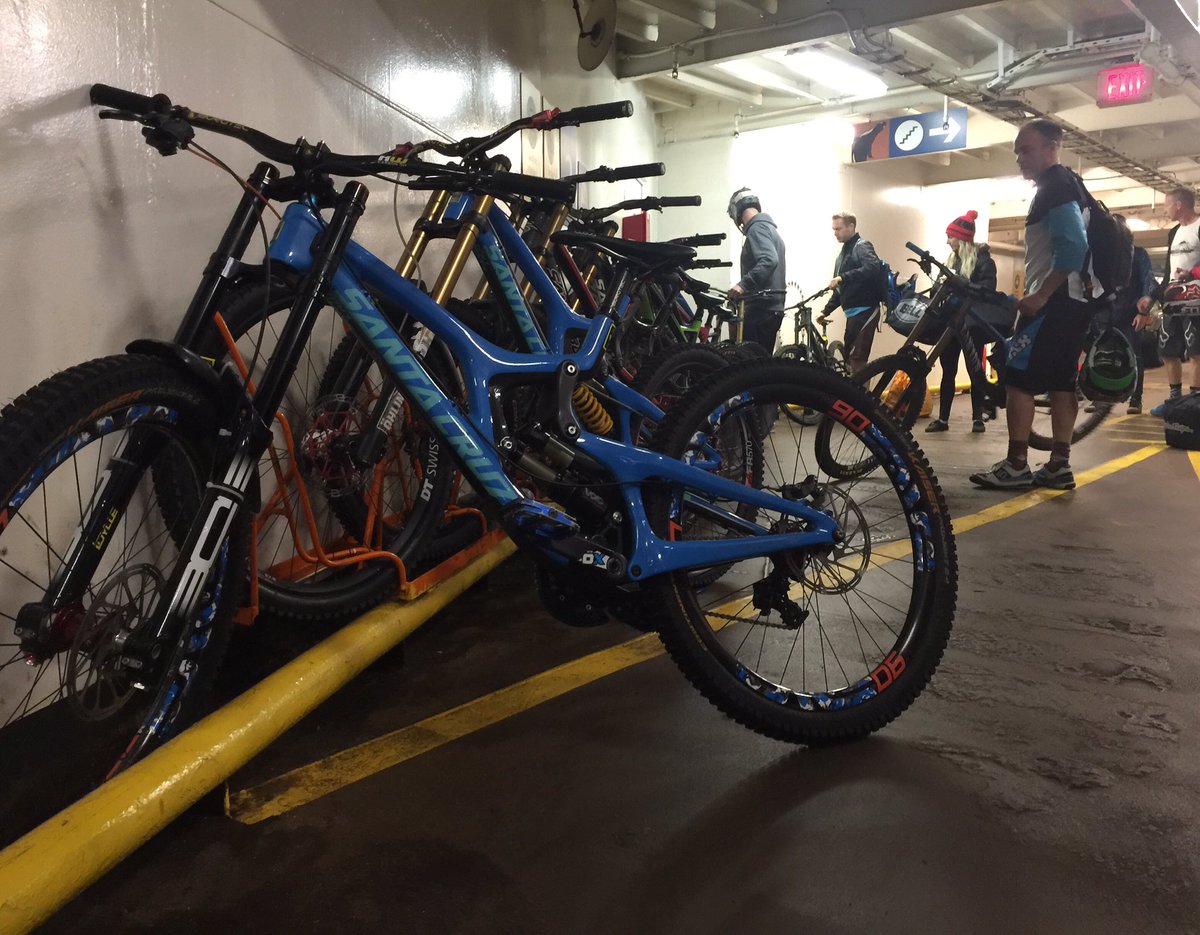 Cyclefixlimited's tweet photo. A fleet of Cyclefix tuned machines on the Vancouver ferry @SantaCruz_uk @Jungleproducts #santacruz #downhill #mtb #carbon #team #cyclefix https://t.co/JQX6H2ZqtL