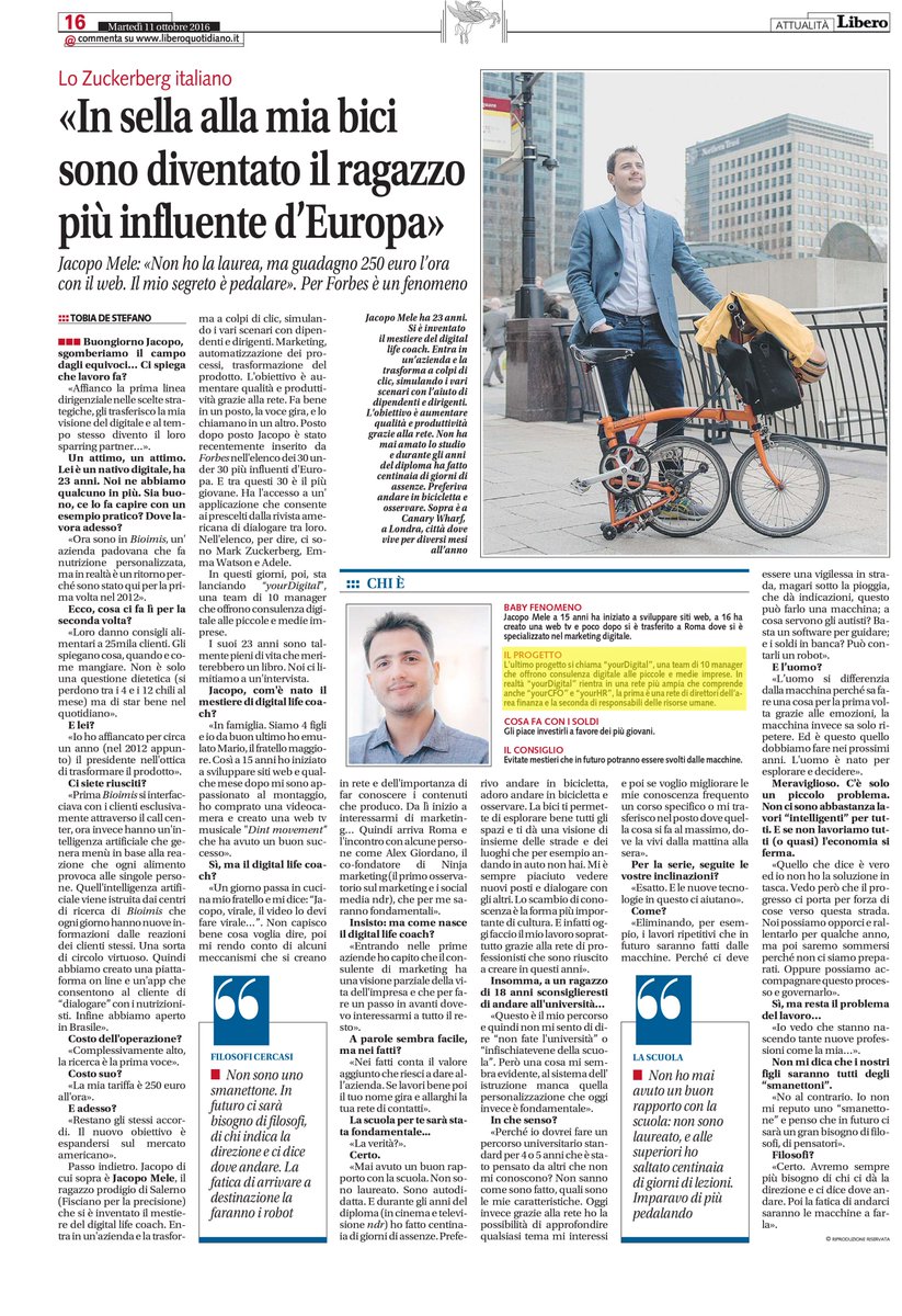 YourCFOGroup's tweet photo. ParlanoDiNoi: @Libero_official, pagina 16: nell'intervista,@guedado parla di sé e del progetto yourDIGITAL che affiancherà e Yourcfo https://t.co/4UT4FUZ5fB