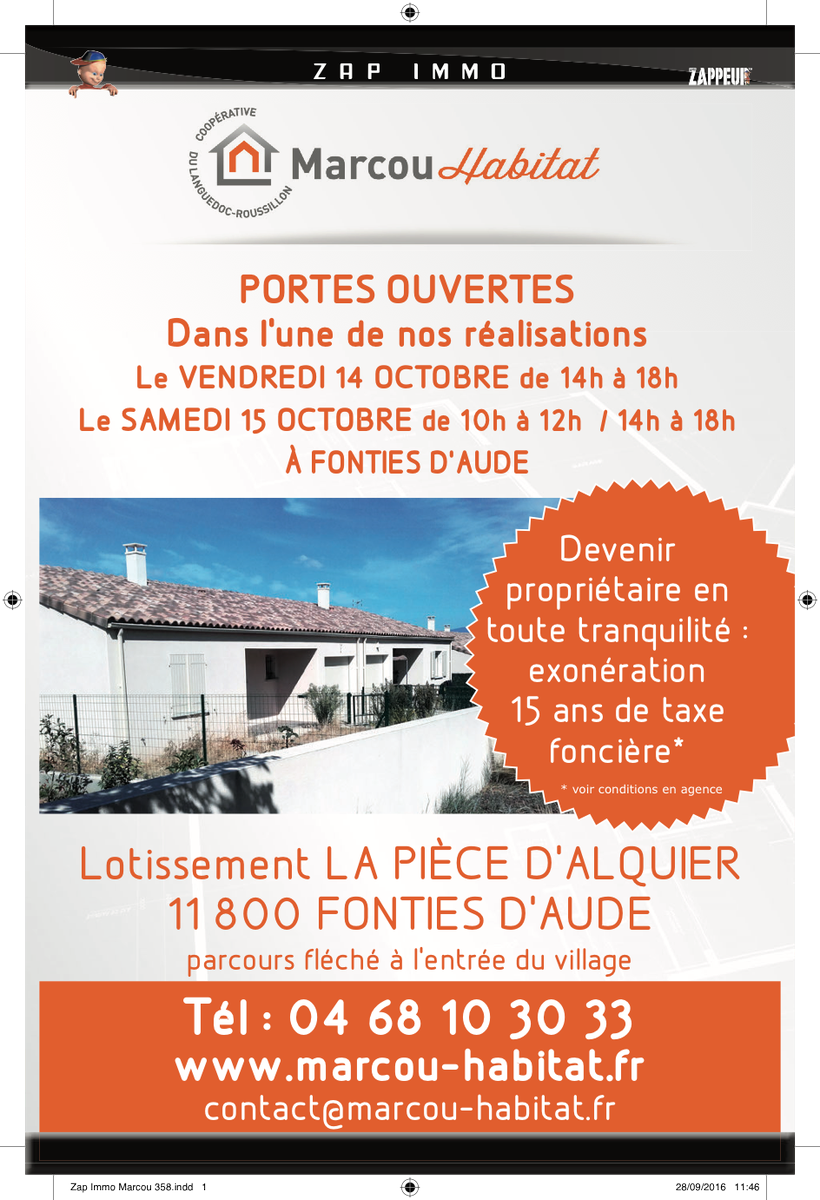 PORTES OUVERTES À FONTIES D'AUDE avec <a href="/MarcouHabitat/">Marcou Habitat</a>  le vendredi et samedi 14 et 15 Octobre 2016.