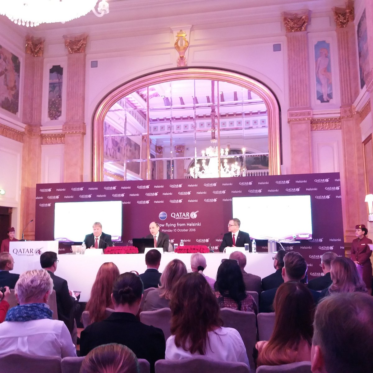 Welcome to Helsinki, <a href="/qatarairways/">Qatar Airways</a>! Inspiring speech by Mr. Akbar Al Baker (CEO) <a href="/Hotel_Kamp/">Hotel_Kämp</a> #matkailu #QatarAirways #helsinkitogether