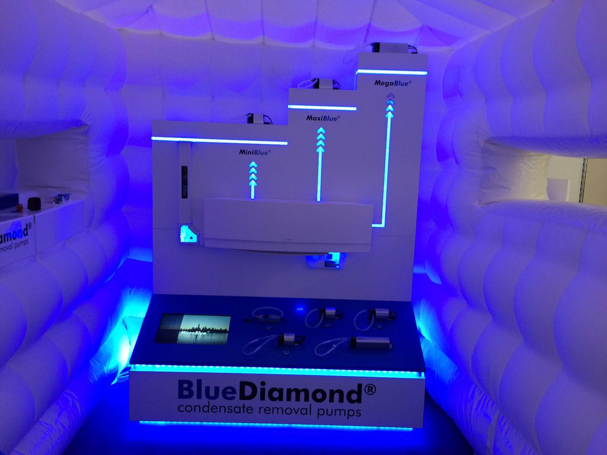BlueDiamondPump's tweet photo. #Chillventa is underway, come and see our bespoke demonstration wall with the only condensate pumps running at the show. #MicroBlue #Wall https://t.co/B24MAlaeHR