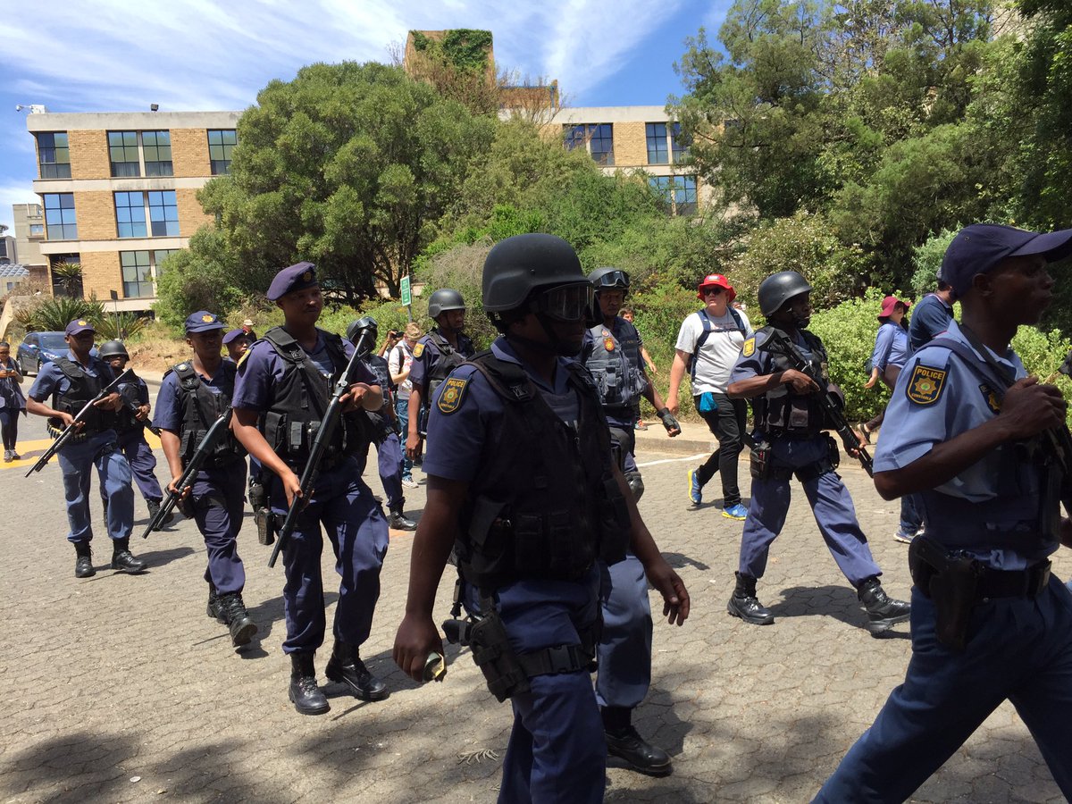 nomsa_maseko's tweet photo. Tactical Response Team (the cops that killed striking miners in #Marikana) deployed at #Wits. https://t.co/noTI4lGUVX
