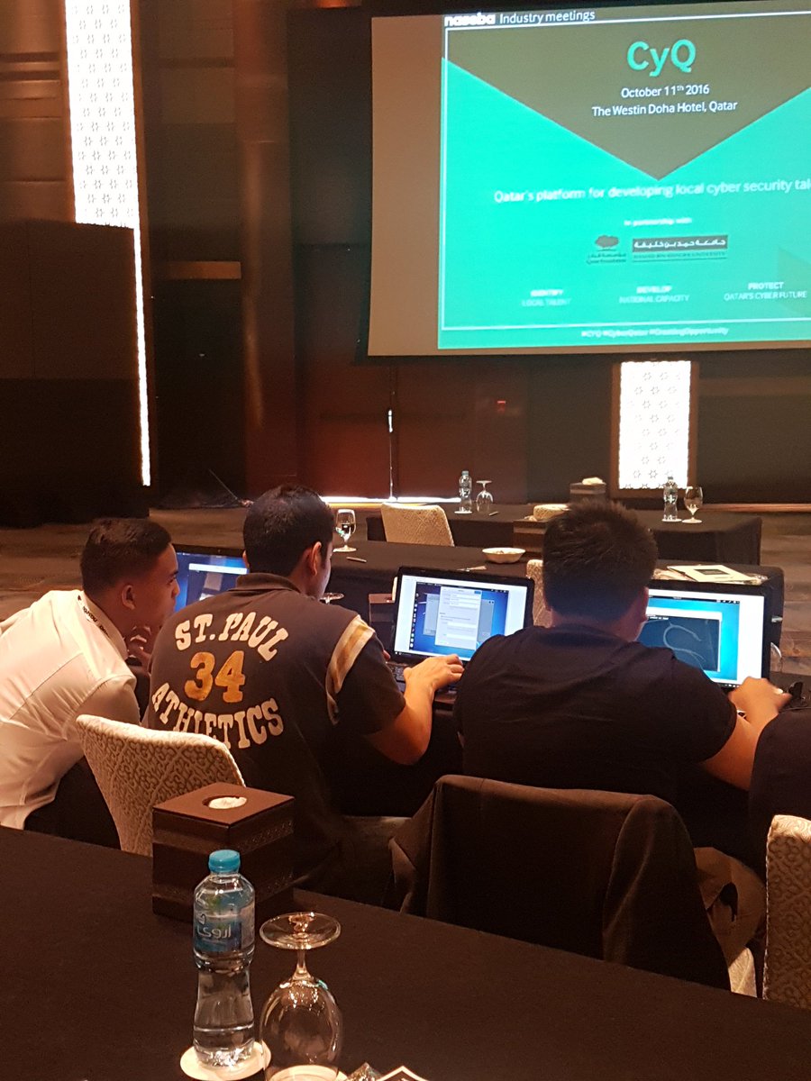 HBKU's tweet image. Delegates participate in three demonstrations to learn how attackers leverage several security loopholes to hack into devices. #CyQ
