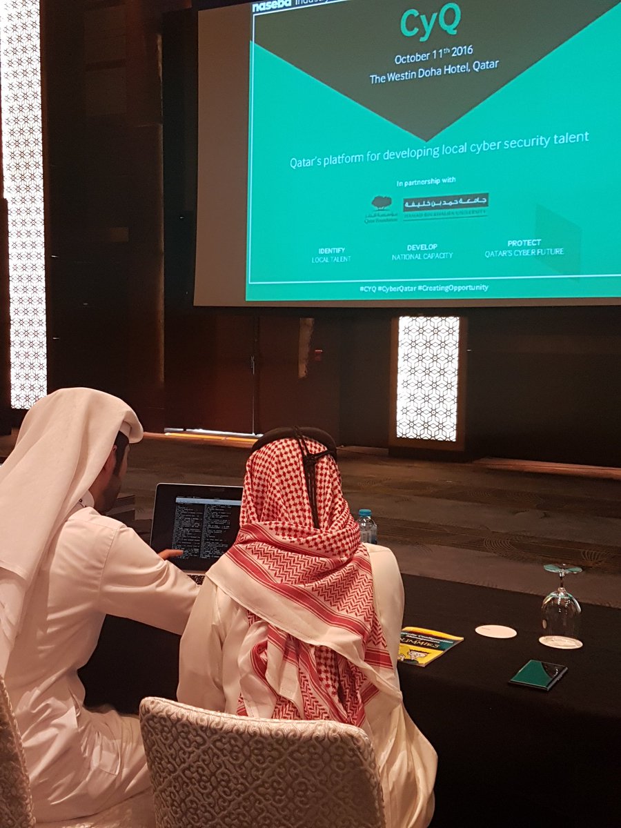 HBKU's tweet image. Delegates participate in three demonstrations to learn how attackers leverage several security loopholes to hack into devices. #CyQ