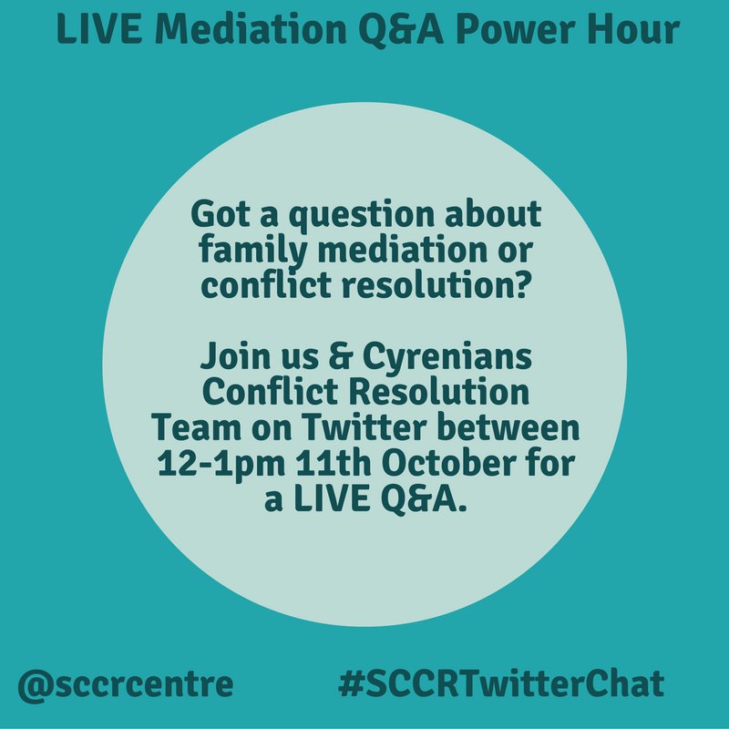 SCCRCentre's tweet photo. Join us & take part in our mediation Q&A today between 12-1pm to help raise awarenress of #mediation & #conflictresolution #MAW2016 https://t.co/sVAkHgf2FD